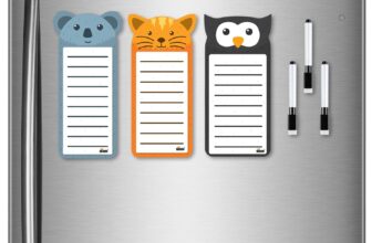 Windup Magnetic to Do List Set, 3 Animal Designs with Markers, 10×21 cm Dry-Erase Boards, Fridge Organiser with Cat, Owl, Koala