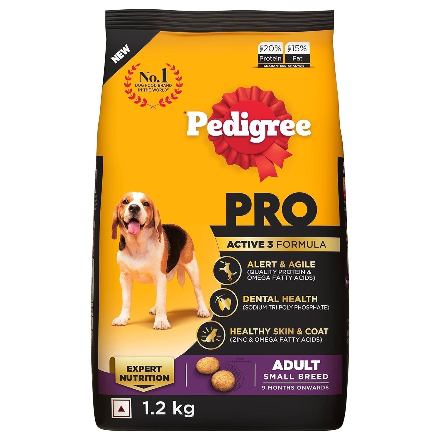 Pedigree PRO Adult Small Breed, 1.2 kg Dry Dog Food, Vet Trusted Brand, Expert Nutrition, Quality Protein, 33% More Nutrients (9 Months Onwards)