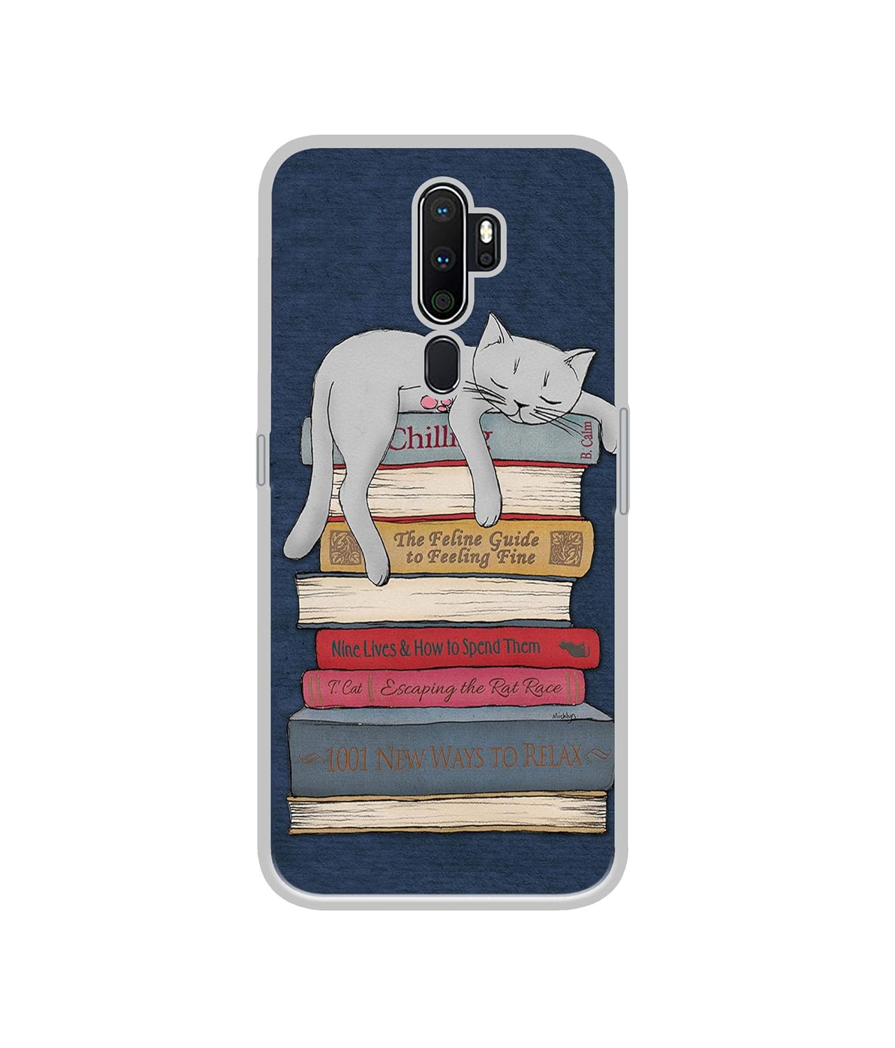 Cat Sleeping On The Books Design Printed Silicon Soft TPU Back Case Cover for Oppo A5 (2020)