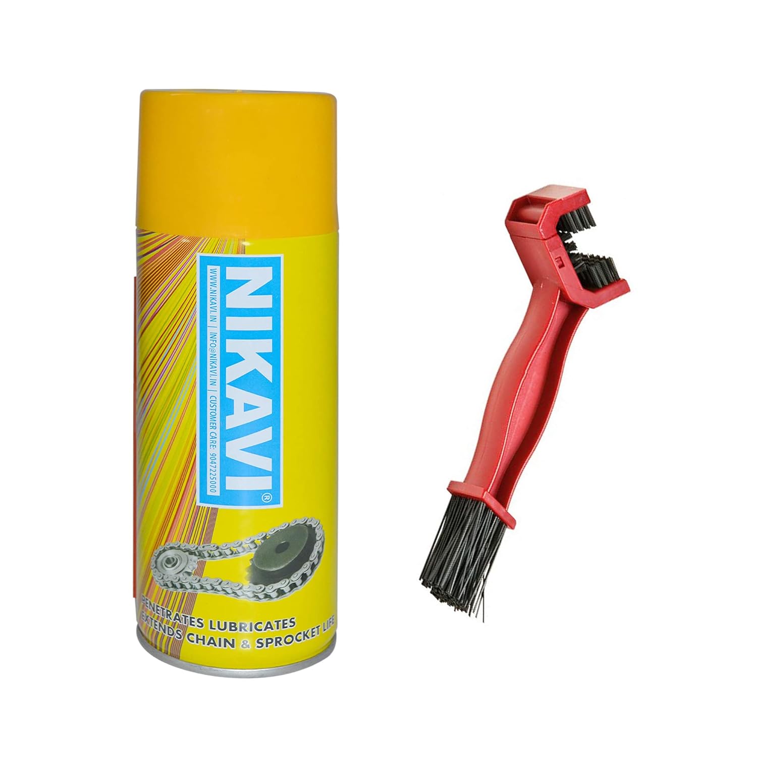 NIKAVI (CL + BCA13) Chain Grease Spray with Motorcycle Chain Cleaning Brush, 400 ml (Red)