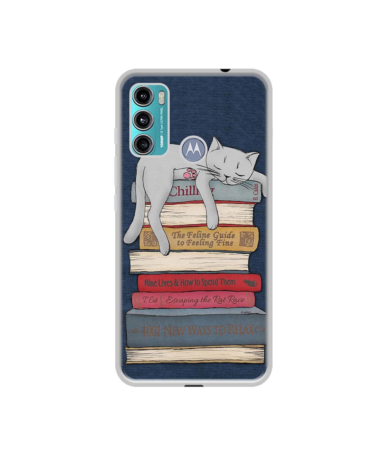 Casotec Cat Sleeping On The Books Design Printed Silicon Soft TPU Back Case Cover for Motorola Moto G60 4G / G40 Fusion 4G