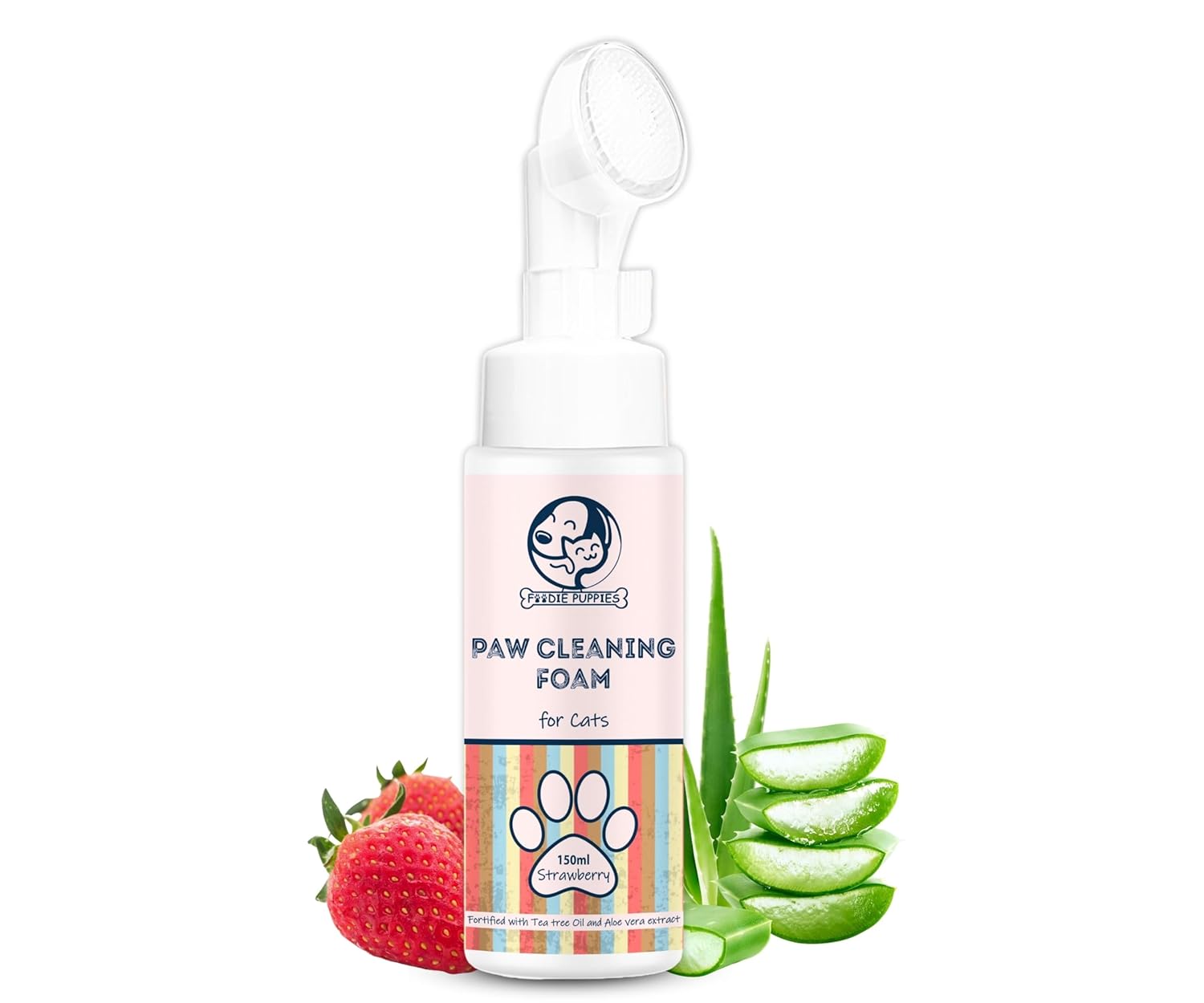 Foodie Puppies Cat Paw Cleaning Foam with Silicone Brush – (Strawberry, 150ml) | Waterless Cleaner for Pet’s Paw/Claw/Foot Scrubber Cleaning Brush | Fortified with Lemon and Aloe Vera Extract