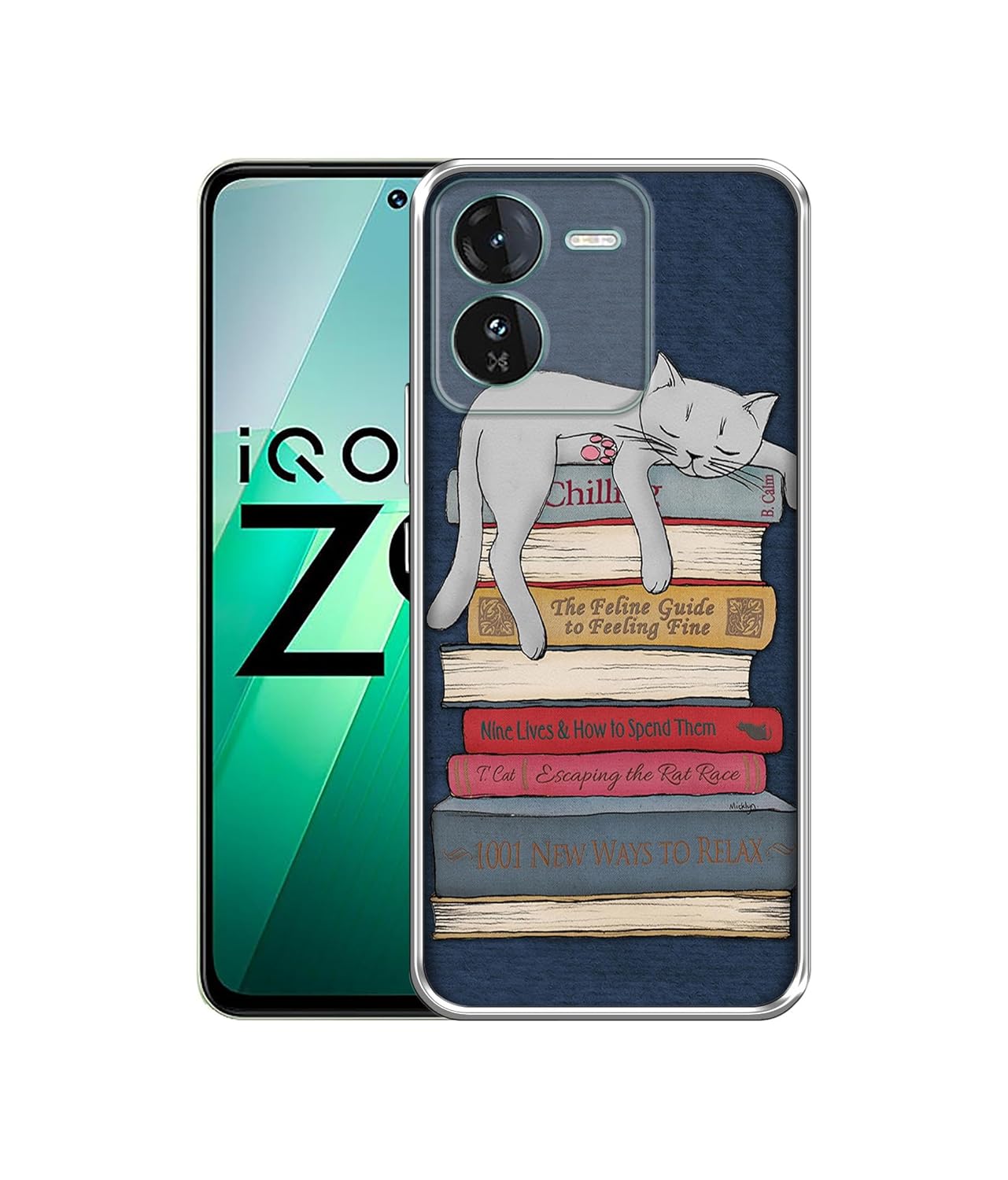 Cat Sleeping On The Books Design Printed Silicon Soft TPU Back Case Cover for iQOO Z9 5G, Multicolour