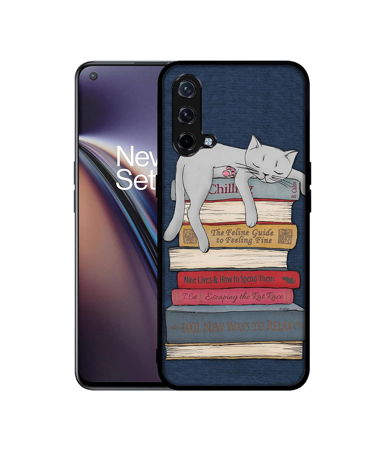 Cat Sleeping On The Books Design Premium 2D Printed Metal Back Case Cover for OnePlus Nord CE 5G