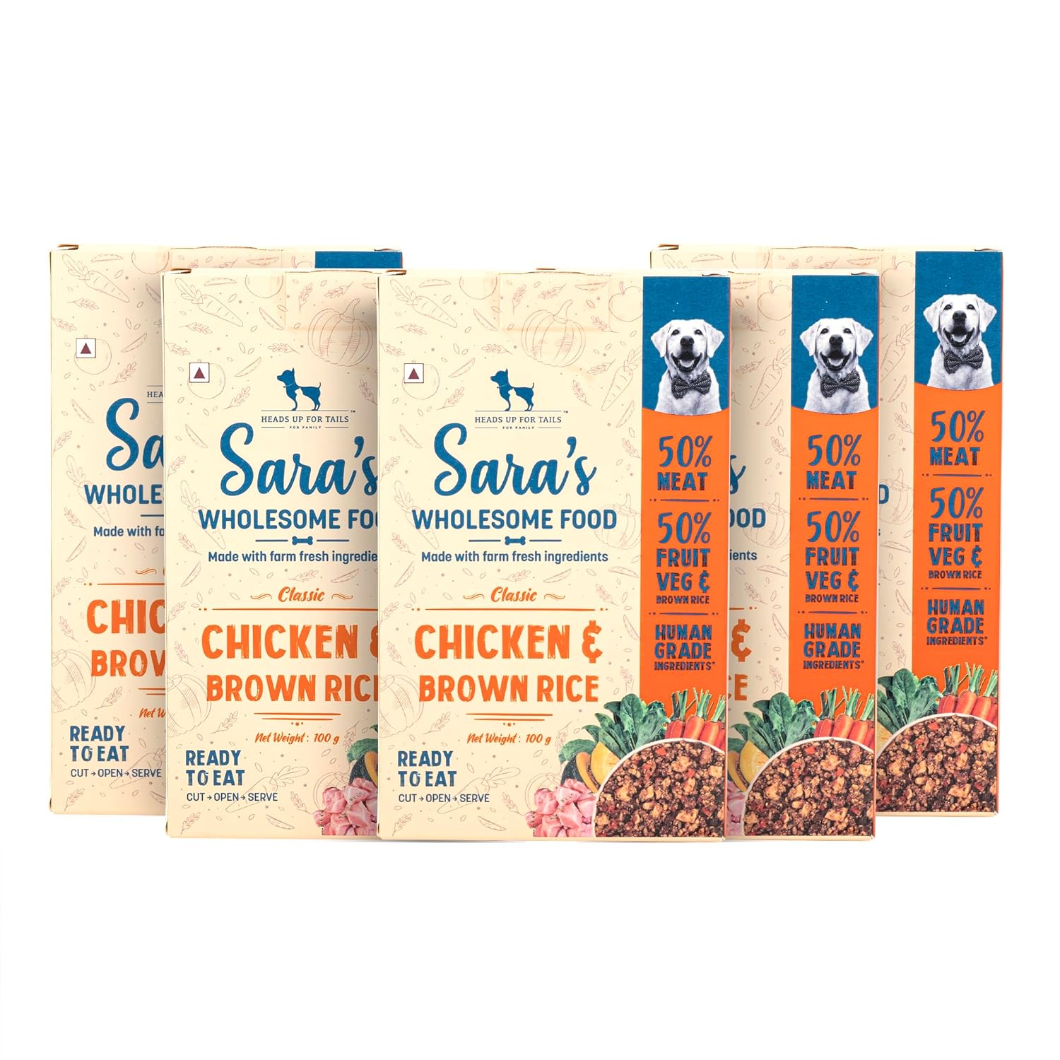 Sara’s Wholesome by HUFT Classic Chicken & Brown Rice Dog Food – 100 gm (Pack of 5) | Wet Food for All Breeds & Life Stages | High-Protein Meal | No Artificial Flavours