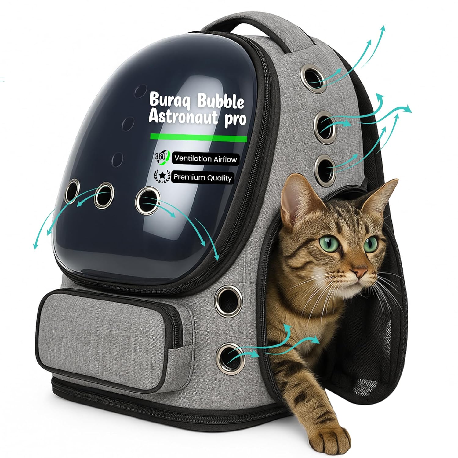 Buraq Bubble Transparent Window Cat Backpack Carrier, Breathable & Ventilated, Comfortable & Spacious for Cats, Durable & Stylish Design (Grey)