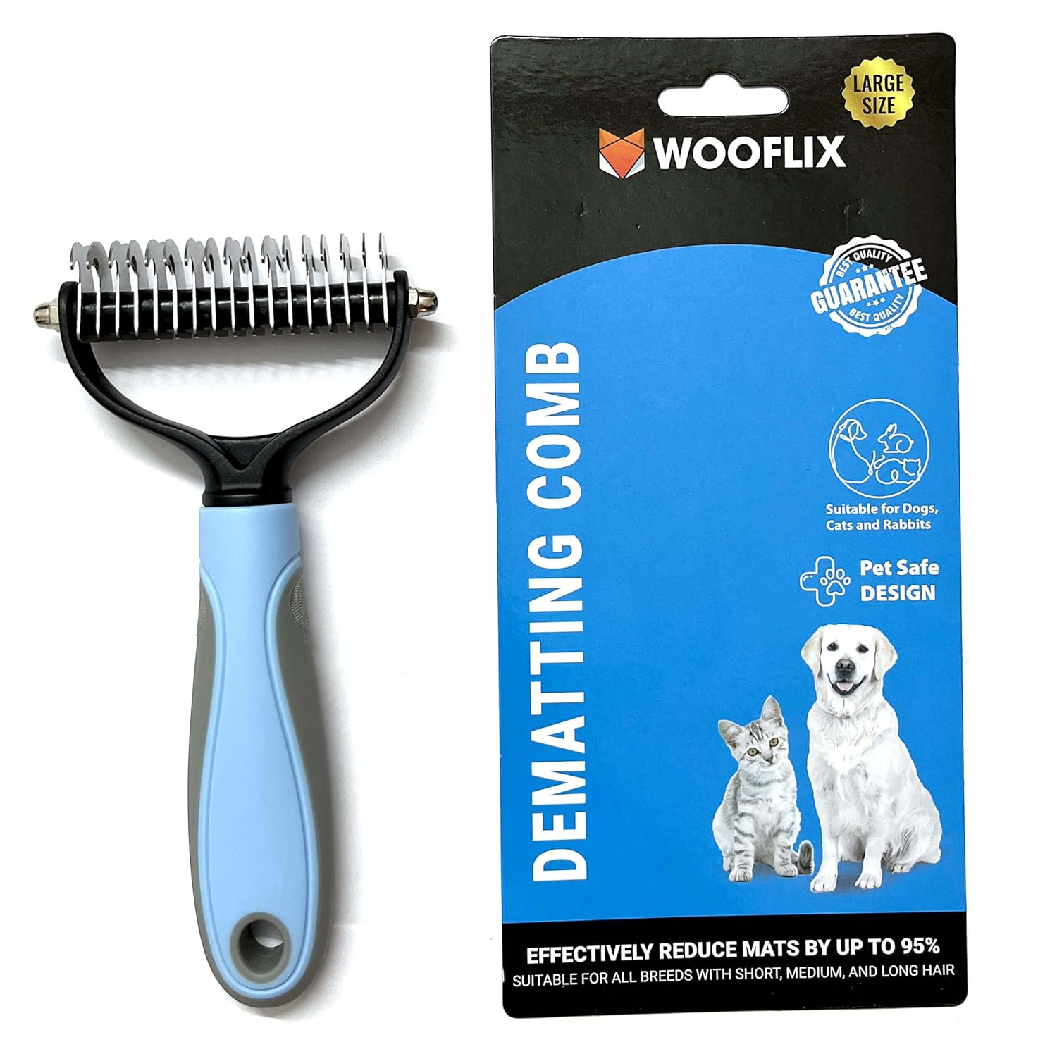 Wooflix Dematting Brush & Grooming Tool for Cats and Dogs, Removes Mats and Tangles – Dog Hair Brushes for all Breeds (Large) Mats | Dog Hair Brushes for all Breeds (Old Version)