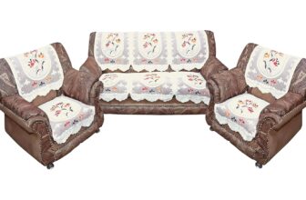 Kuber Industries Cotton Flower Print 5 Seater Slip Sofa Cover Set|Premium Cotton & Flower Print|Pack of 6 (Cream)