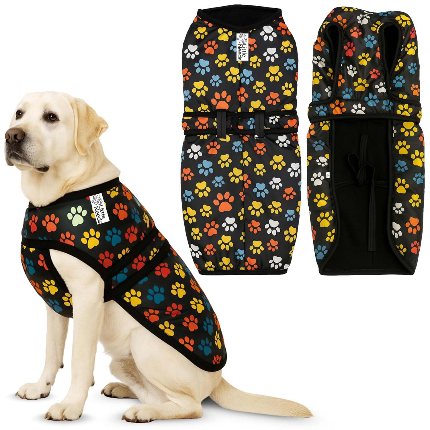 Dog Winter Jacket – (Paw Print, 28 Inch) for Large Dogs | Ultra Warm Waterproof & Windproof Coat | Adjustable Velcro Closure, Washable Vest for Cold Weather | Indoor & Outdoor Use