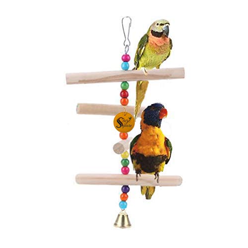 Sage Square Playful Wood Bead Hanging Toy Cage Accessories for Cockatiel, Lovebird, Budgerigar, Canary, Budgeri Birds (Small & Medium Birds) Random Color