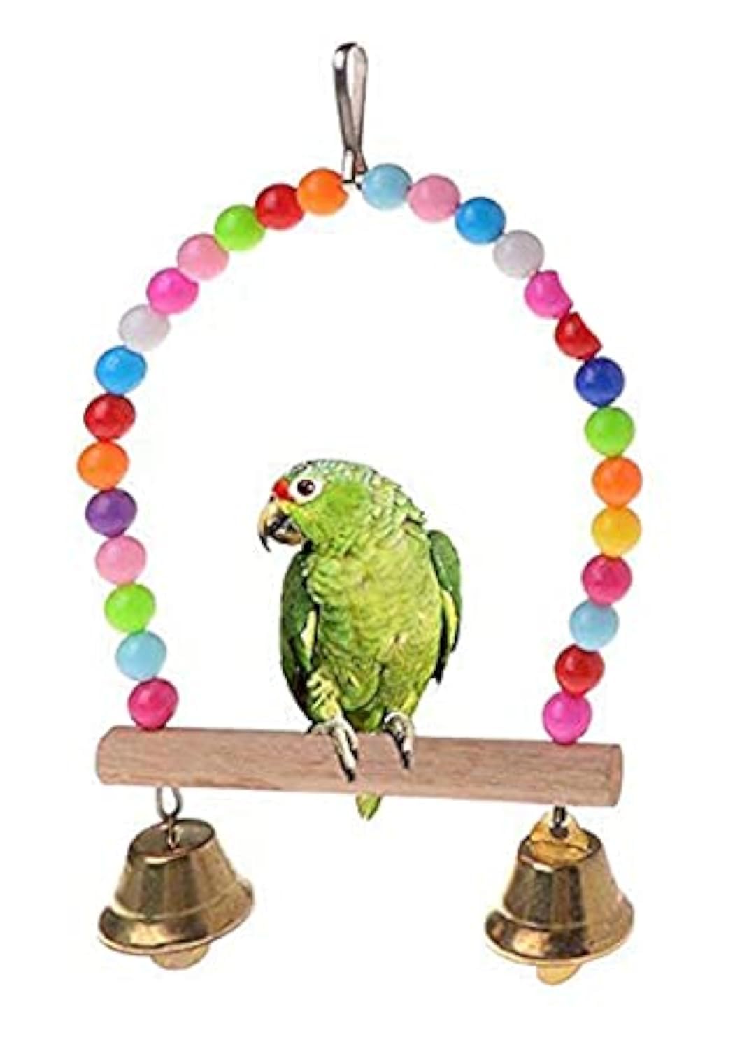 Sage Square Bird Swing Cage Accessories – Interactive Playful Fun for Parakeets, Lovebirds, and Budgies Colorful Wood Beads, Bells, and Hammock Hanging Perch,Decorative Accessories for Parakeets. (Large)