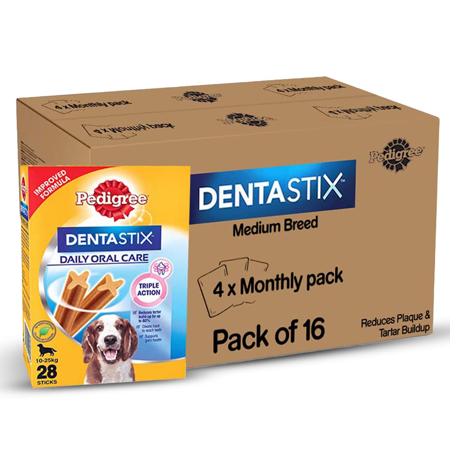 Pedigree Dentastix Oral Care Dog Treat, Adult Medium Breed (10-25 kg), 2.88 kg (Pack of 16), Recommended by Vets, Supports Gum Health, Reduces Risk of Gum diseases
