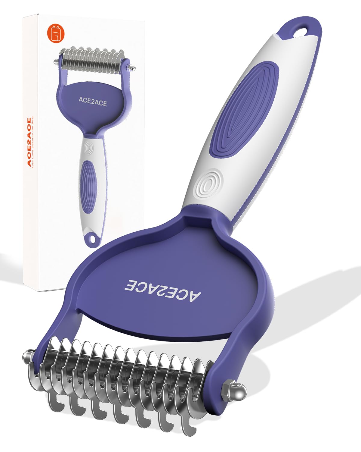 ACE2ACE Deshedding Brush for Dogs, Dematting Comb for Cats Dogs, 7+15 Dual Sided Undercoat Rake, Cat Brush for Shedding to Remove Knots, Tangles, and Matted Fur