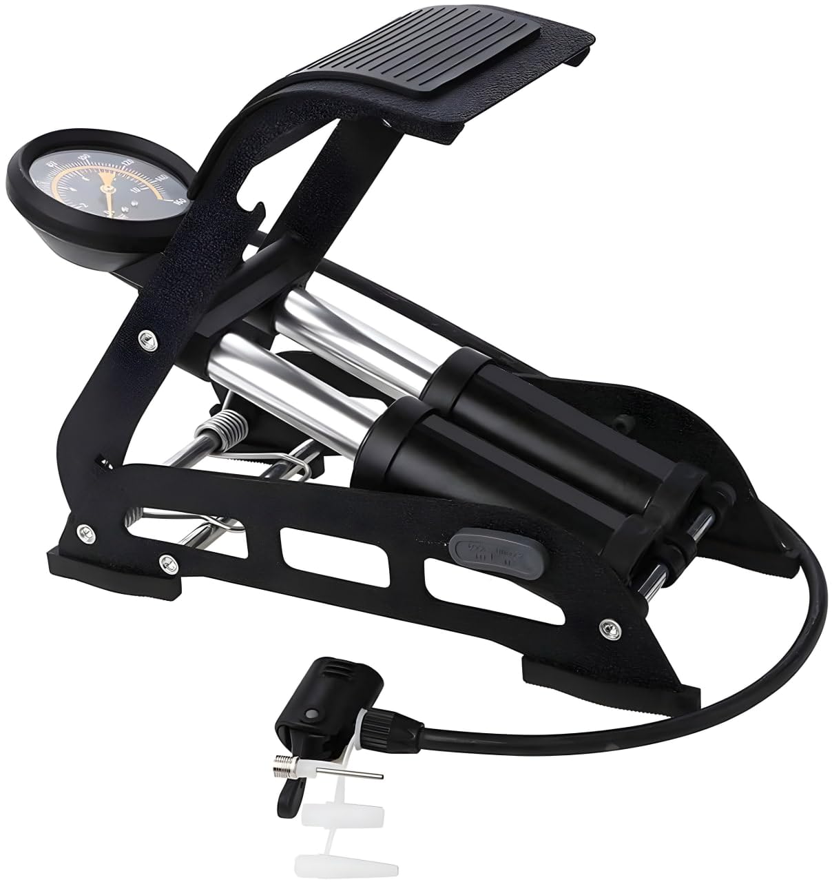 Portable Double Cylinder Bike Pump, Floor Foot Pump Aluminum High Pressure Air Pump Foot Inflator 160PSI Foot Pump with Gauge Smart Valve Head