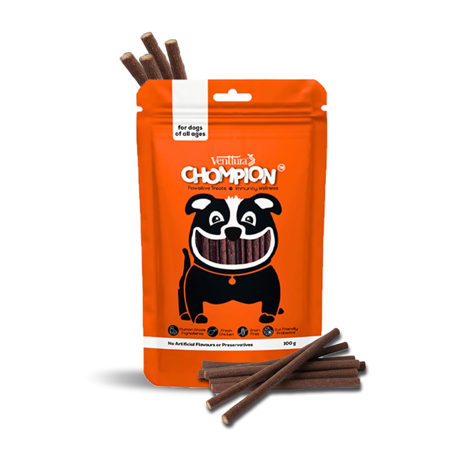 Chompion Pawsitive Immunity Wellness Dog Treats,Made with Real Chicken,Human Grade Ingredients,Healthy Pet Treats Sticks for Puppies & Adult Dogs|Pack of 25 (100g)