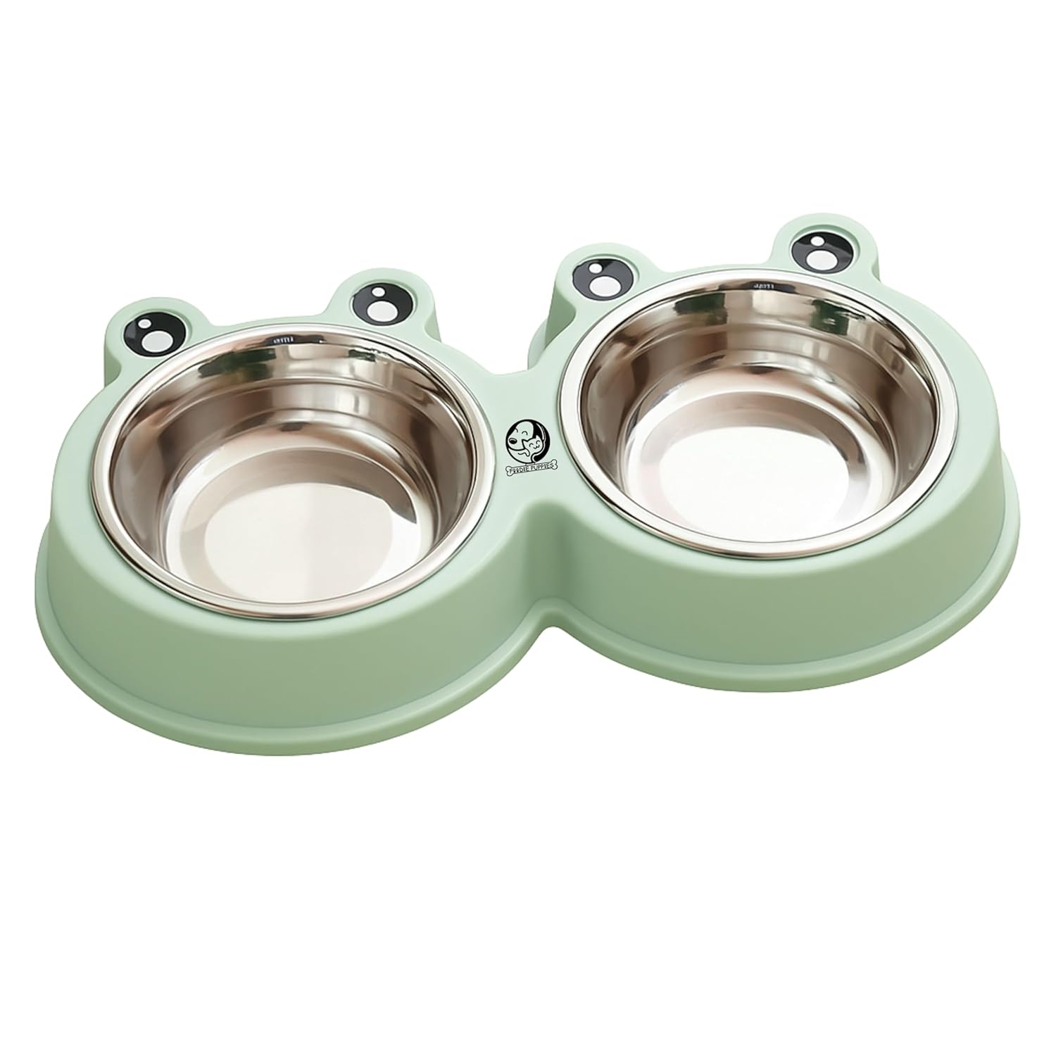 Foodie Puppies 2-in-1 Food and Water Bowl for Puppies, Cats & Kittens – (Frog Bowl Large, Green) 400ml Each | Non-Slip, Non-Toxic Pet Feeding Plastic Frog Face Shaped Double Bowl Food & Water Feeder