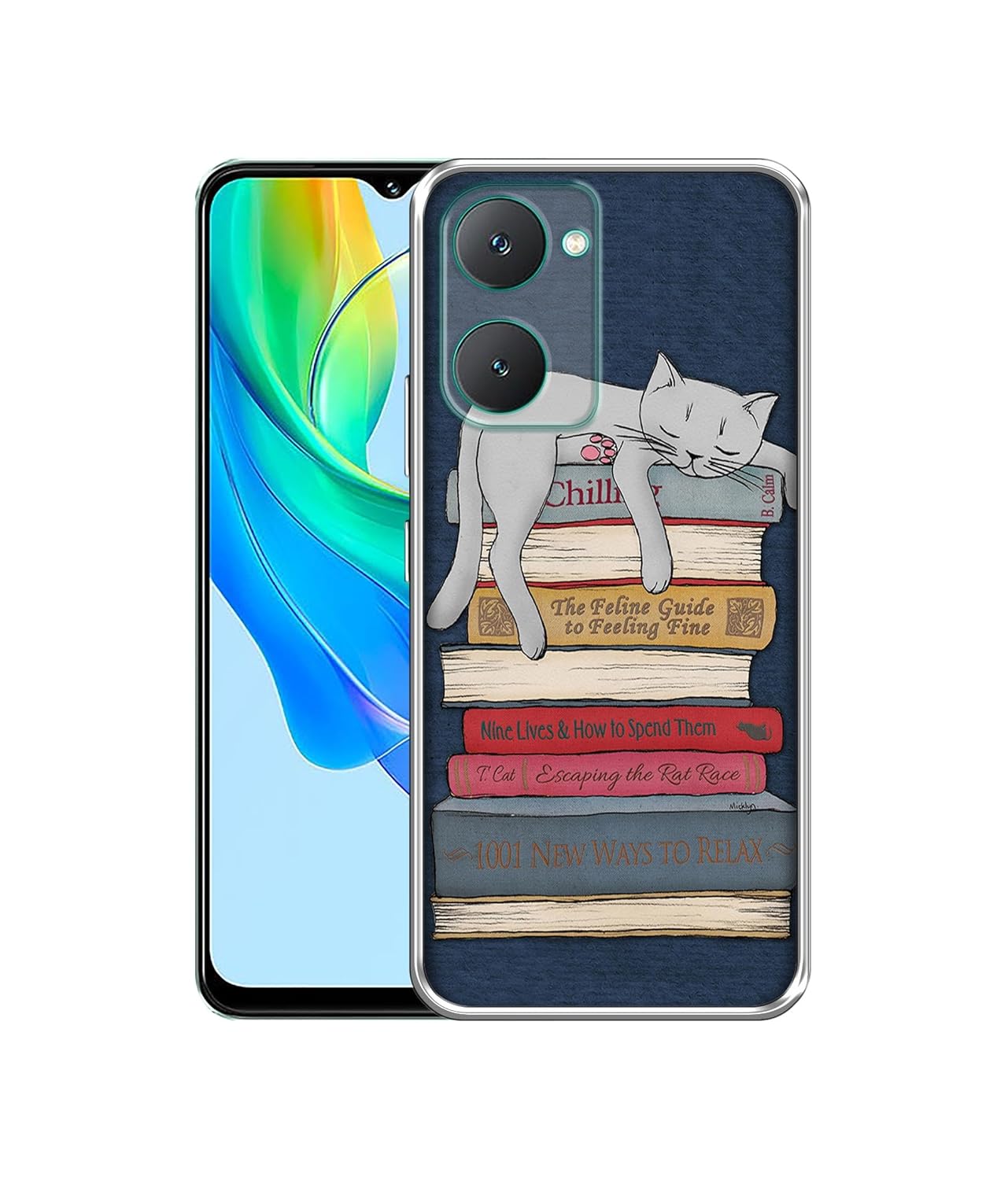 Cat Sleeping On The Books Design Printed Silicon Soft TPU Back Case Cover for Vivo Y18 4G / Y18e 4G / Y03 4G