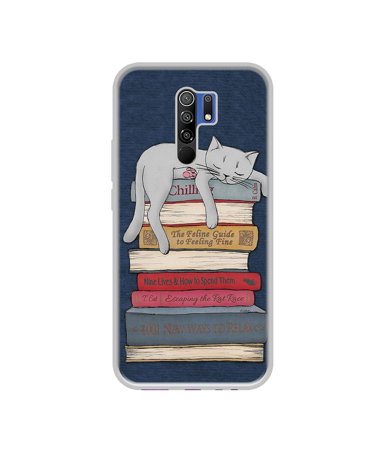 Cat Sleeping On The Books Design Printed Silicon Soft TPU Back Case Cover for Mi Redmi 9 Prime/Poco M2