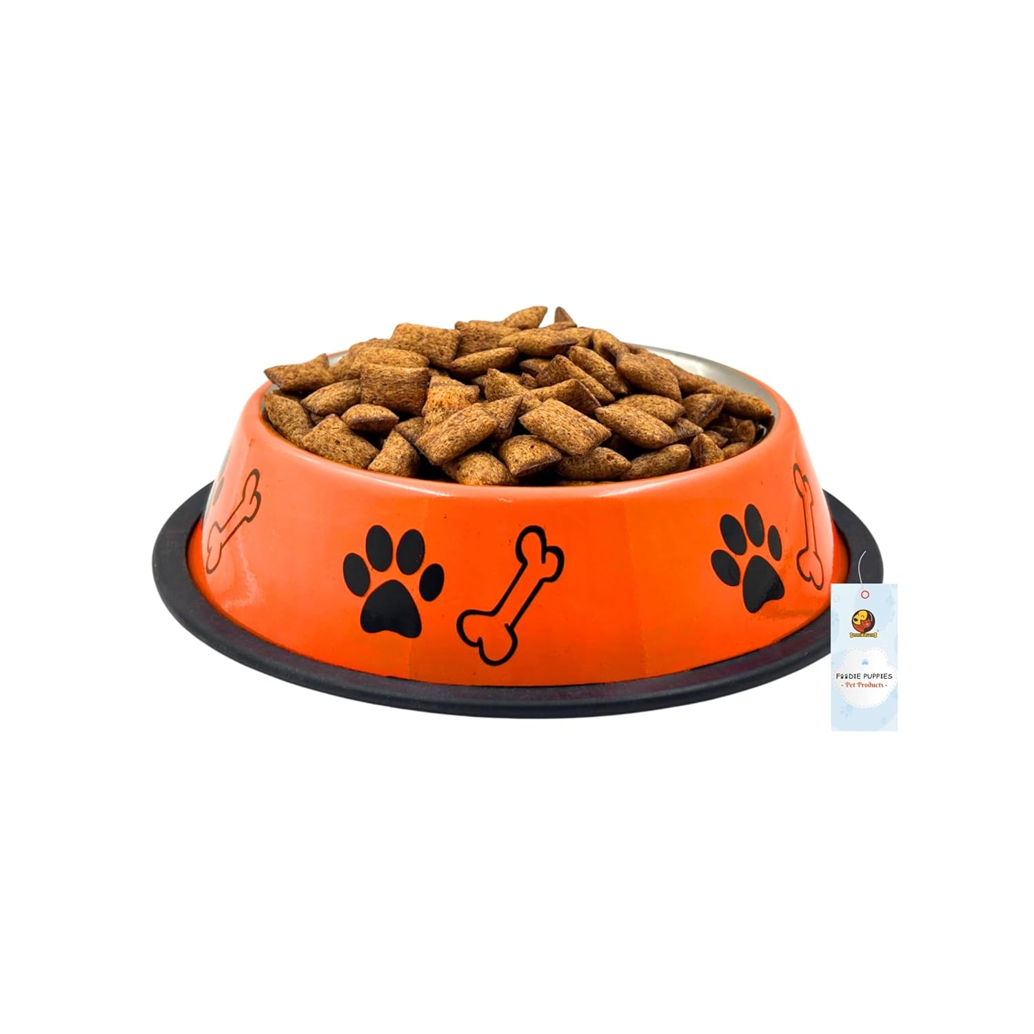 Foodie Puppies Stainless Steel Paw Bone Printed Bowl for Dogs, Cats & Any Pets – 700ml, Medium (Fiery Orange) I Non-Skid Rubber Bottom Food/Water Bowl I Non-Toxic & 100% Safe for Pets