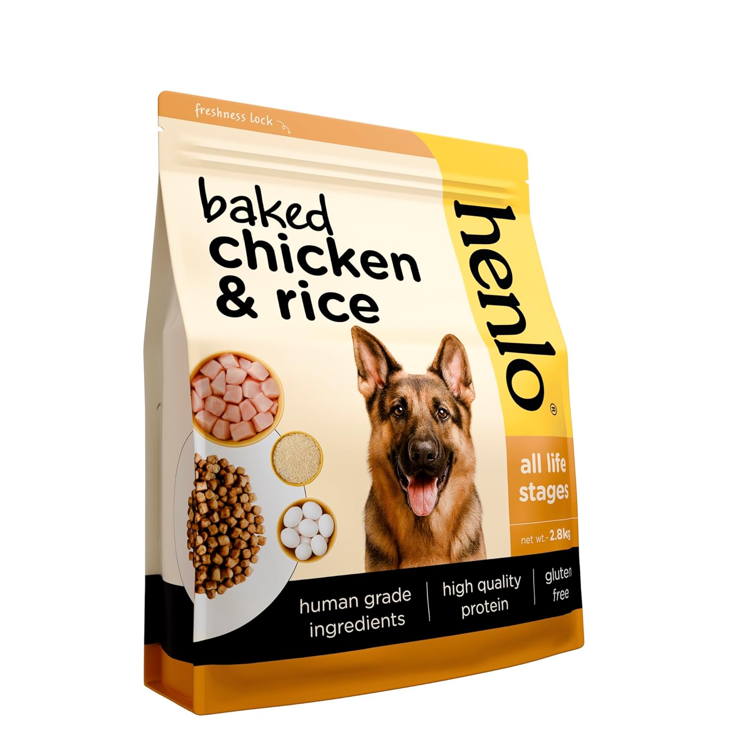 Henlo Baked Chicken & Rice Dry Dog Food | 100% Human Grade Ingredients | 2.8KG | Dry Food for Adult Dogs & Puppies