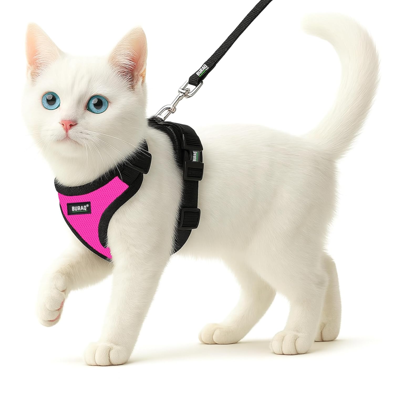 Buraq No Pull Cat Harness with Leash, Escape Proof, Ultra-Light Weight, Air Mesh Fabric, Aesthetic Design Adjustable Cat Leash with Harness (S – Pink)