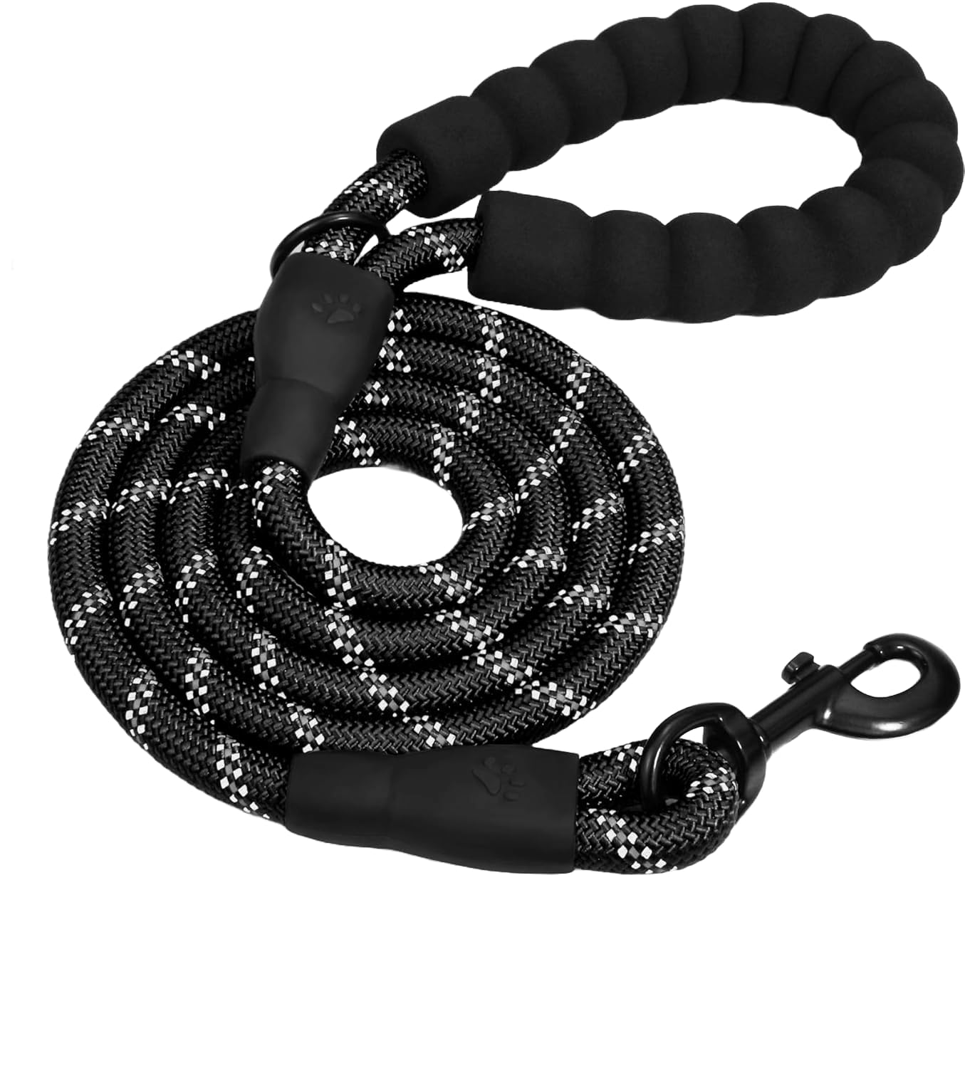 Heavy Duty Dog Leash 5ft with Padded Handle & Reflective Rope for All Dog, Durable Climbing Rope Leash with Strong Metal Clasp for Night Walking, Running, Hiking, Training (Black, 5 FT)