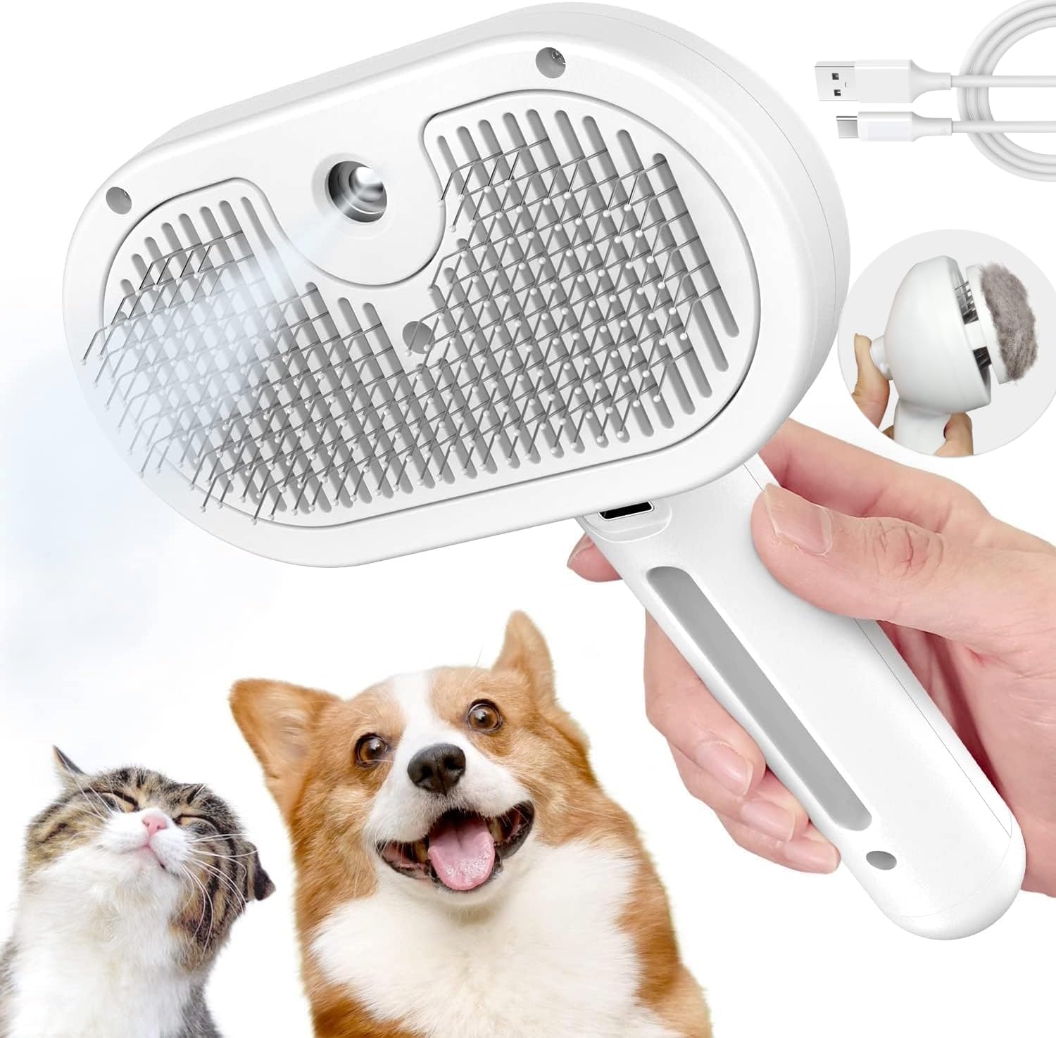 Pet Steam Brush for Dogs & Cats | Self-Cleaning Grooming Comb with Water Spray, Anti-Static, Massage Bristles | Portable Pet Hair Remover for Long & Short Fur (Multicolor)