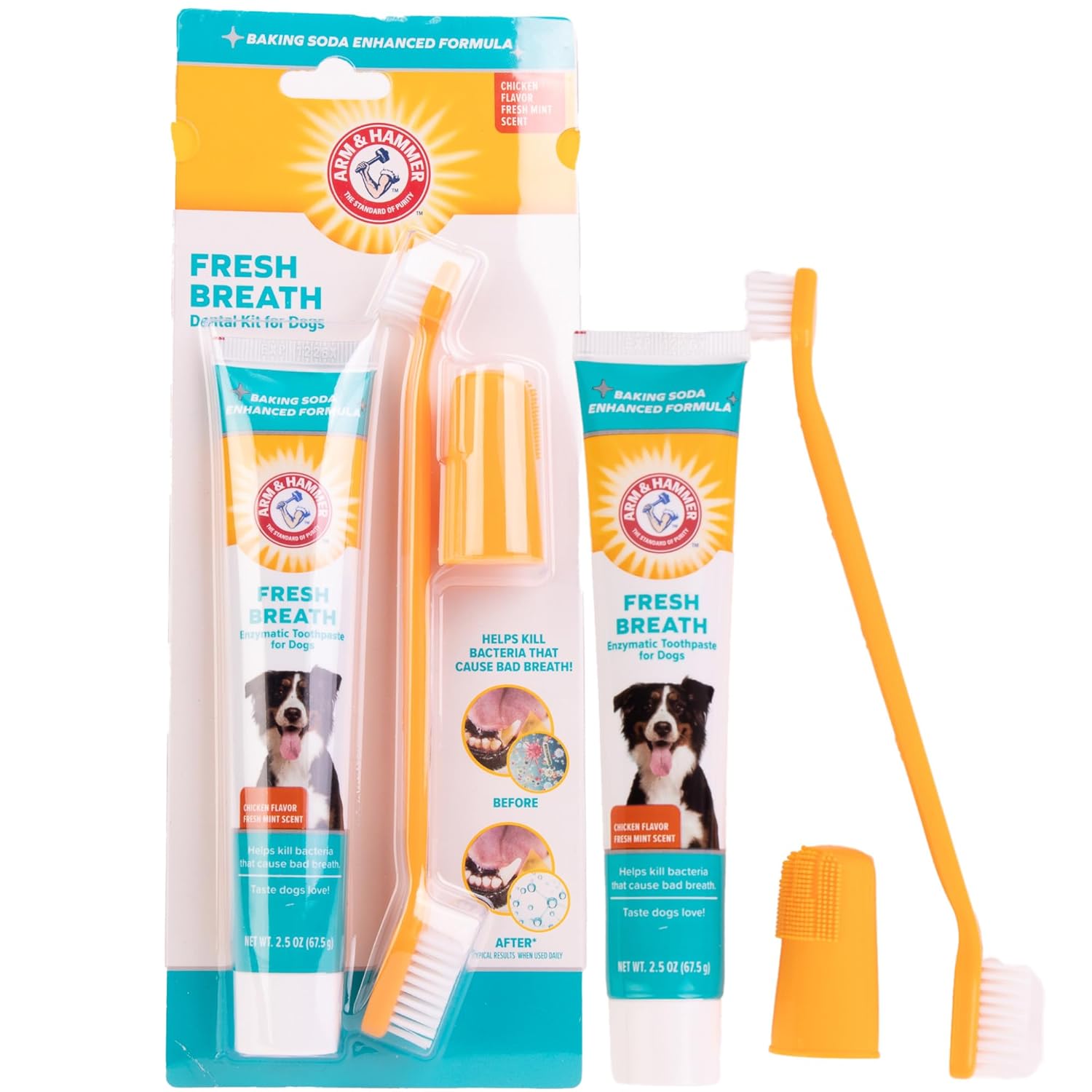 Arm & Hammer Advanced Pet Care Enzymatic Toothpaste & Brush Set for Dogs, Poultry Flavor