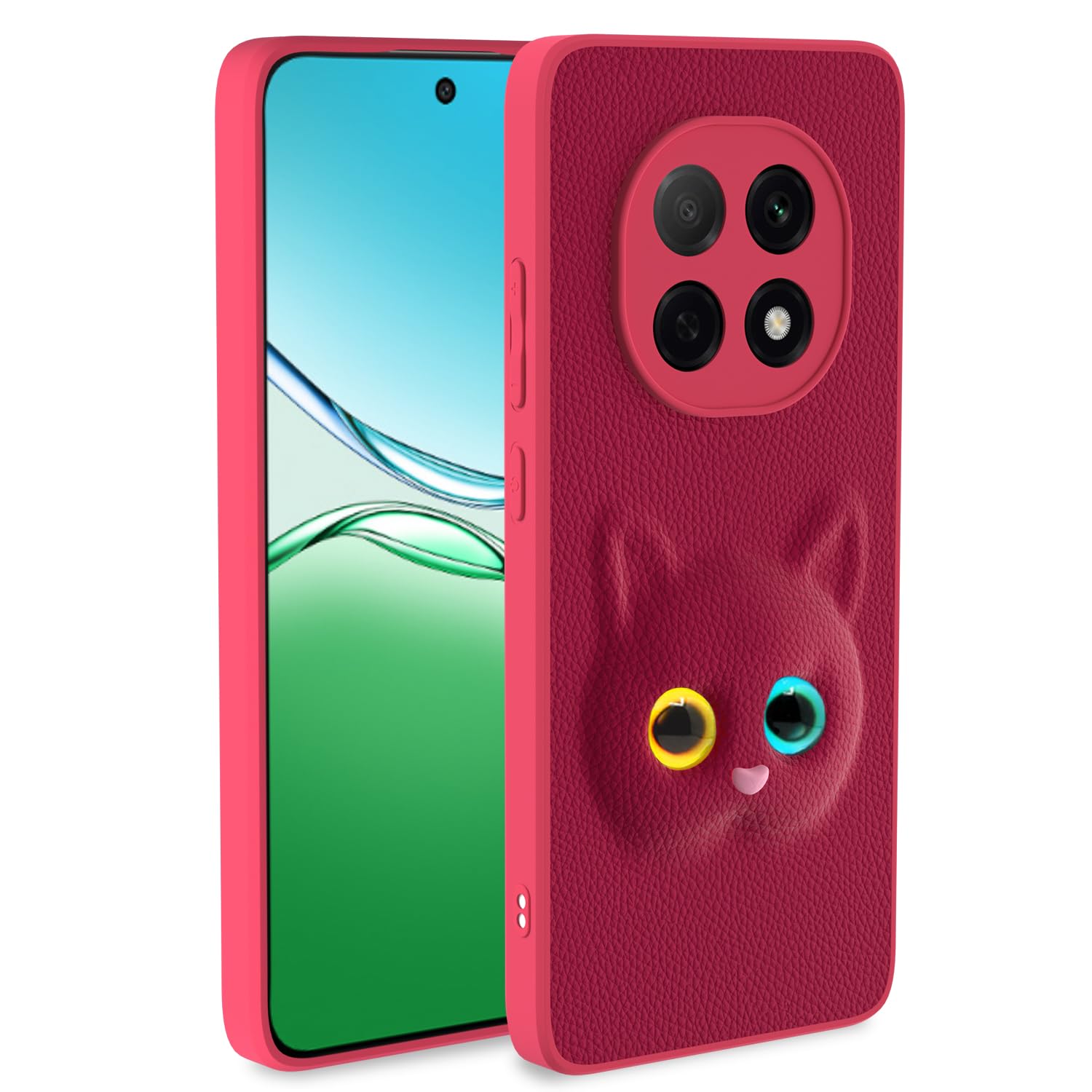 Outlouders Back Cover for Oppo F29 Pro 5G | Soft TPU | Cute Cat | Leather Finish | Bumper Case for Girls (Pink)