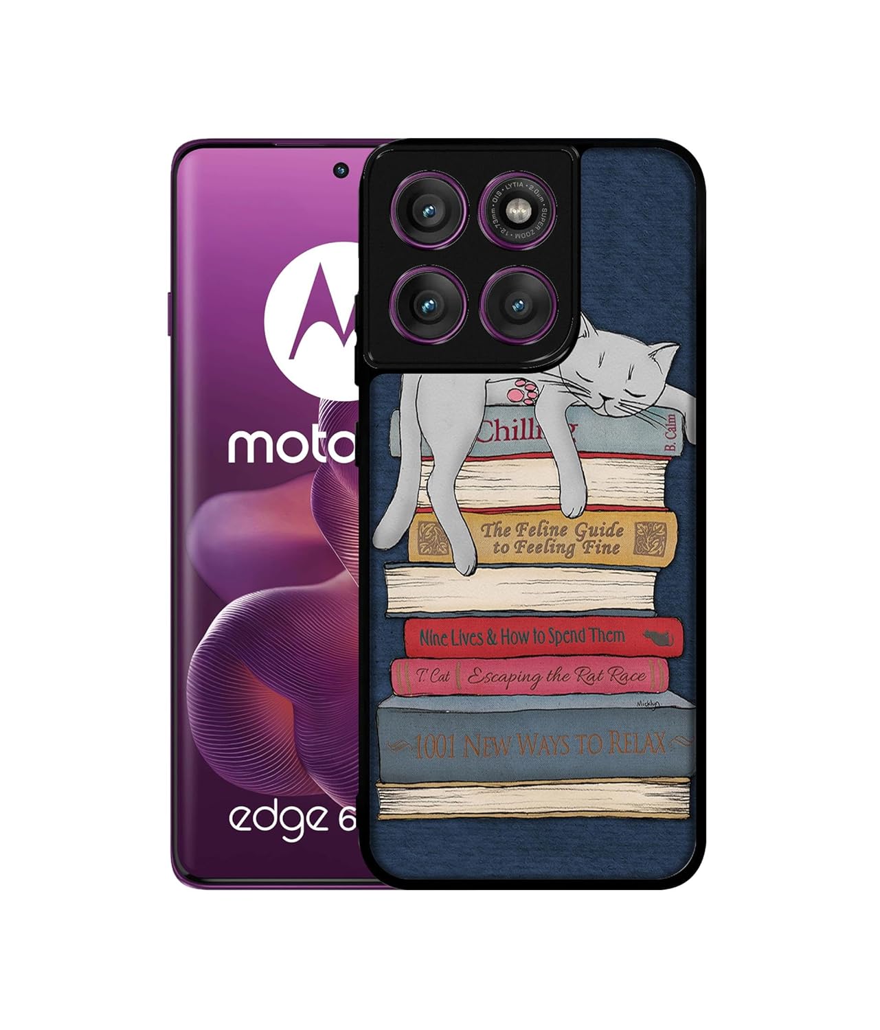 Cat Sleeping On The Books Design Premium 2D Printed Metal Back Case Cover for Motorola Moto Edge 60 Pro 5G