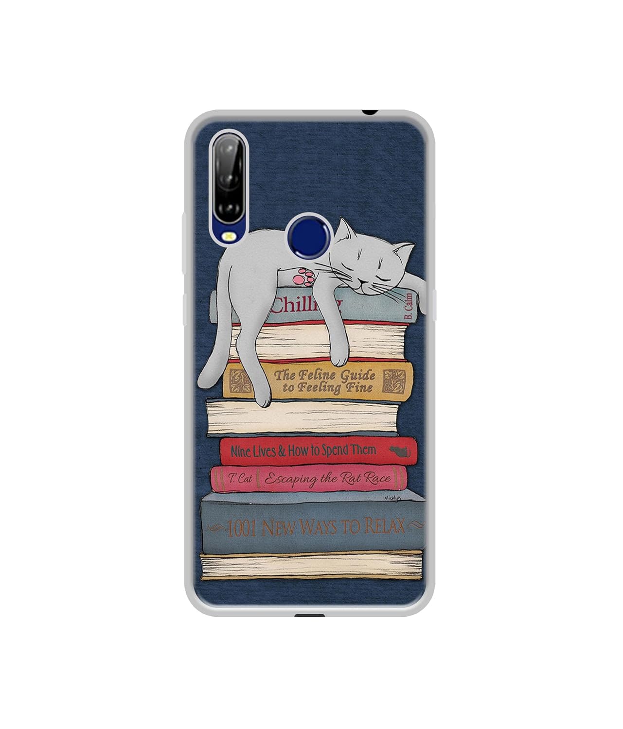 Cat Sleeping On The Books Design Printed Silicon Soft TPU Back Case Cover for LG W31