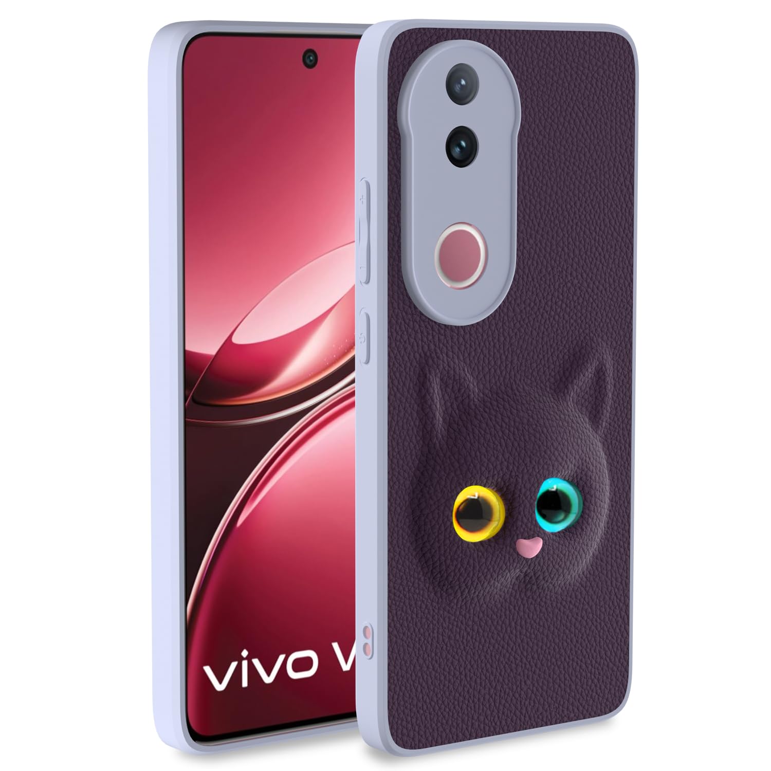 Pikkme Back Cover for iQOO Z10R 5G / Vivo V50 5G / V50e 5G / Vivo T4R 5G | Cute Cat Leather Finish for Girls | Soft TPU | Bumper Case (Purple)