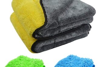 Autofy Multipurpose 4 in 1 Combo Cleaning Kit Dust Cloth Towel Glove for All Vehicles Bike Car Glass Kitchen, 2-800GSM Towel + 2 Microfiber Gloves (Multicolour)