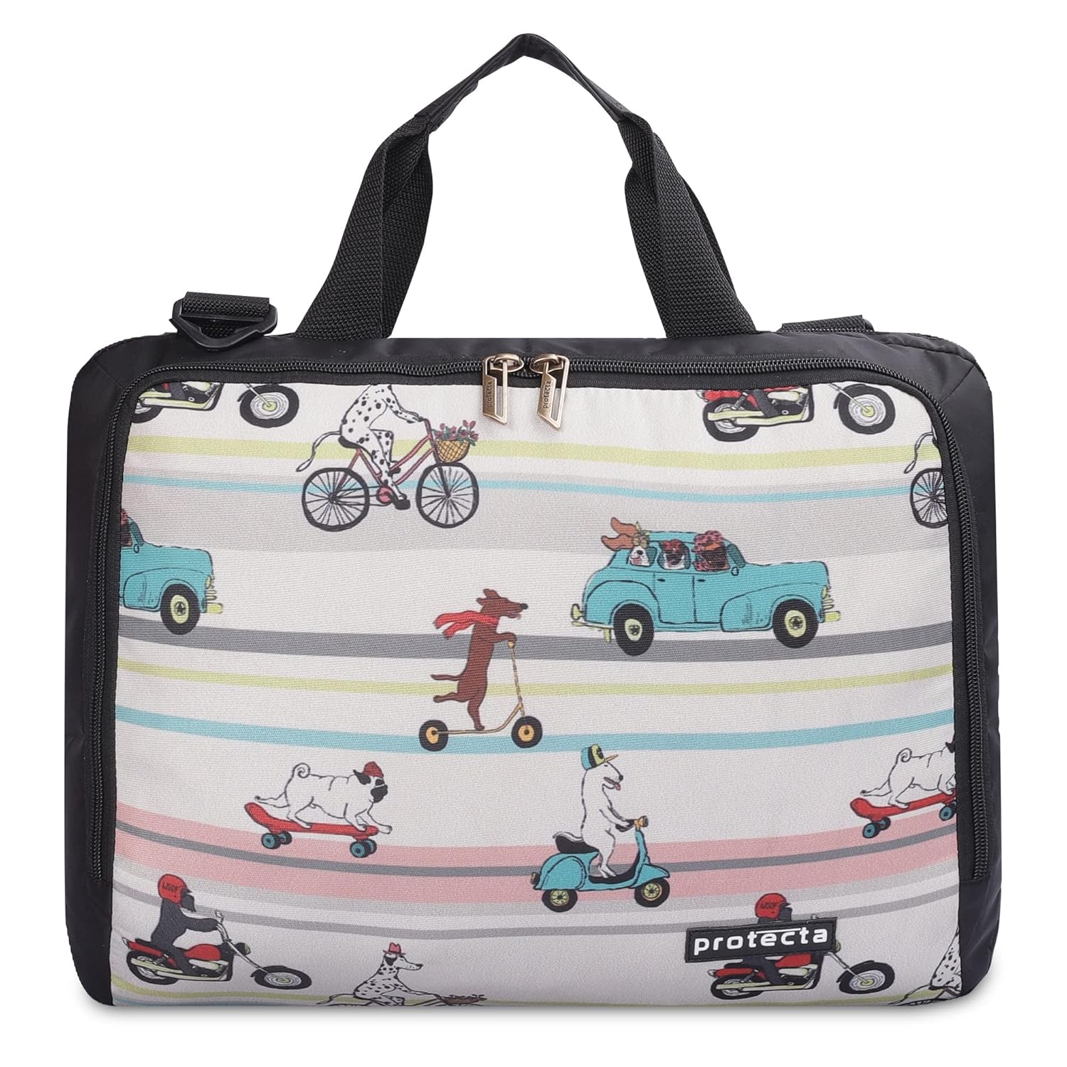 Protecta The Professional Office Laptop Bag Briefcase for Women & Men Fits Laptops with Screen Size Up to 15.6 Inch – Ideal for Office & Work – Travelling Dogs Print, Off White