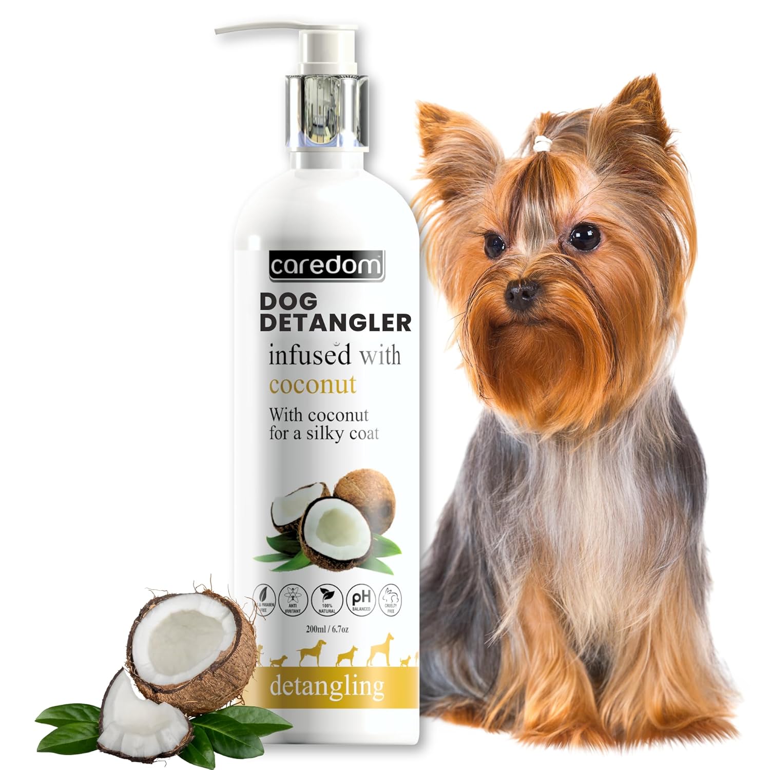 Dog Detangler 200 ml | Coconut Enriched | Premium Coat Shine Spray | Instant Shine & Silky Finish | Lightweight Non Sticky Hair Serum | Easy Grooming | Frizz Control | All Breed Hair Care