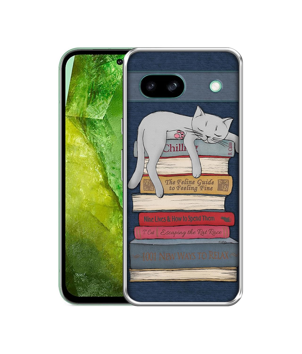 Cat Sleeping On The Books Design Printed Silicon Soft TPU Back Case Cover for Google Pixel 8a 5G, Multicolor